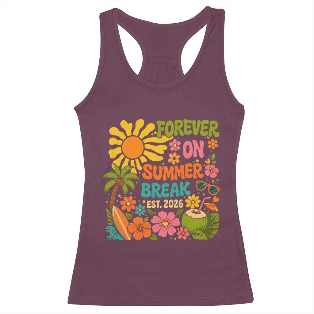 Retired Teacher Gift Racerback Tank Top Forever On Summer Break Retirement 2026 Vintage Flower Graphic
