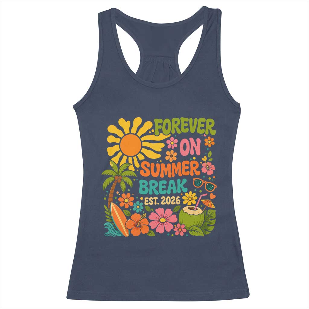 Retired Teacher Gift Racerback Tank Top Forever On Summer Break Retirement 2026 Vintage Flower Graphic