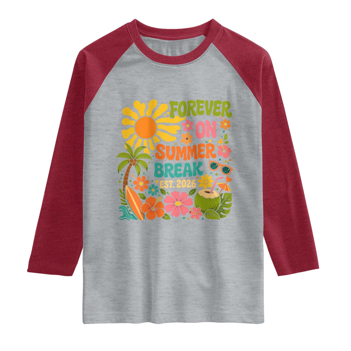 Retired Teacher Gift Raglan Shirt Forever On Summer Break Retirement 2026 Vintage Flower Graphic