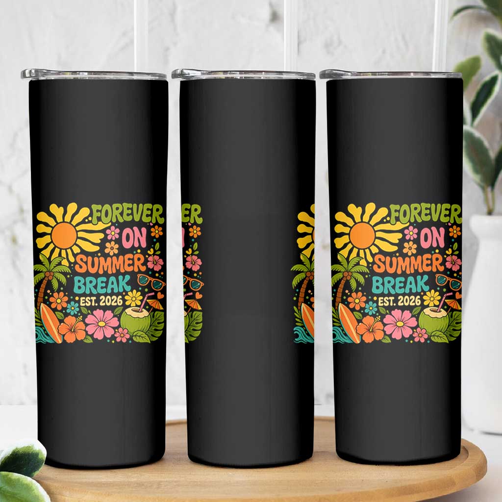 Retired Teacher Gift Skinny Tumbler Forever On Summer Break Retirement 2026 Vintage Flower Graphic
