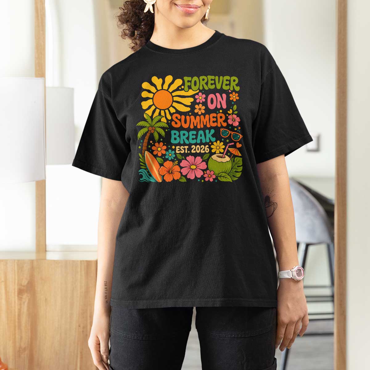 Retired Teacher Gift T Shirt For Women Forever On Summer Break Retirement 2026 Vintage Flower Graphic