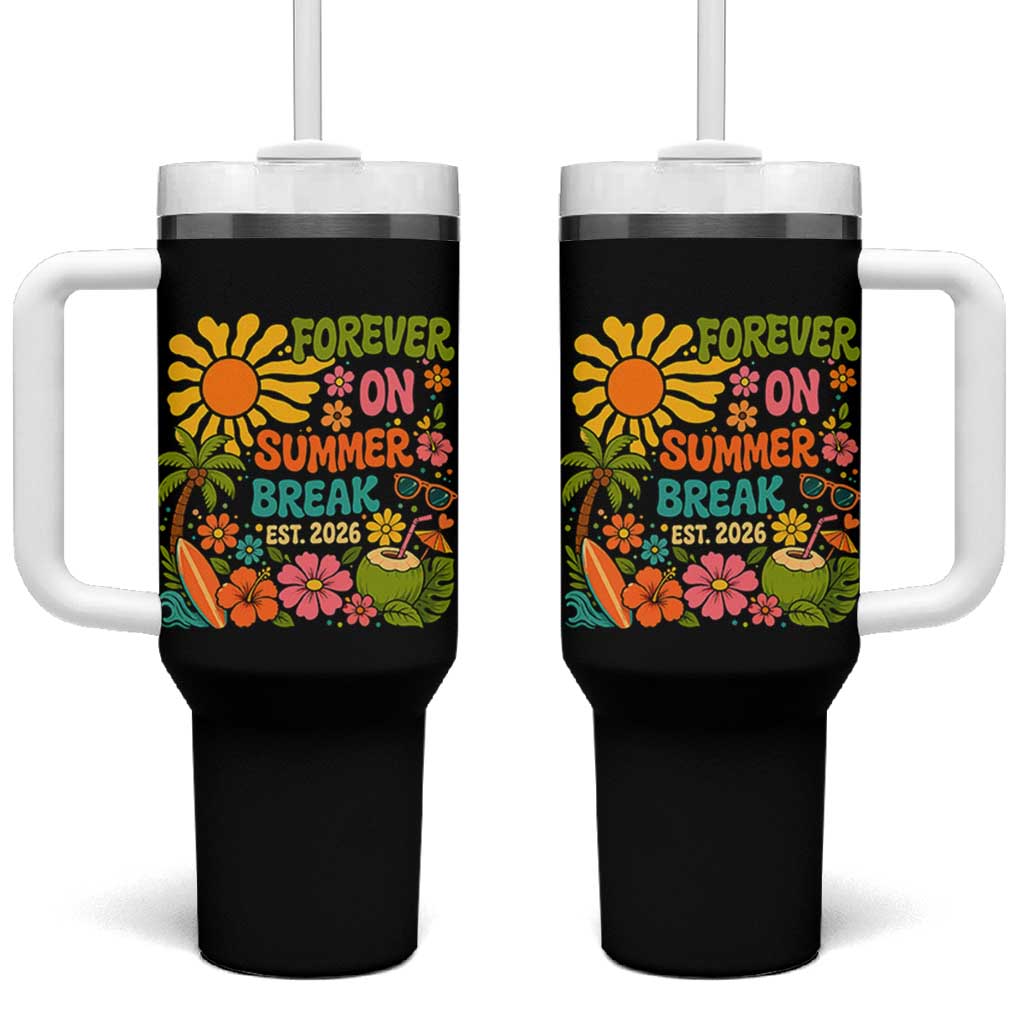 Retired Teacher Gift Tumbler With Handle Forever On Summer Break Retirement 2026 Vintage Flower Graphic