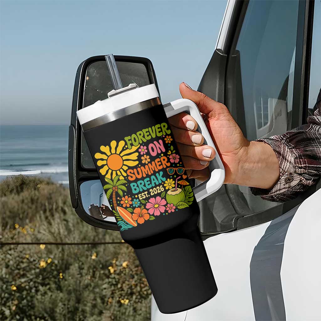 Retired Teacher Gift Tumbler With Handle Forever On Summer Break Retirement 2026 Vintage Flower Graphic