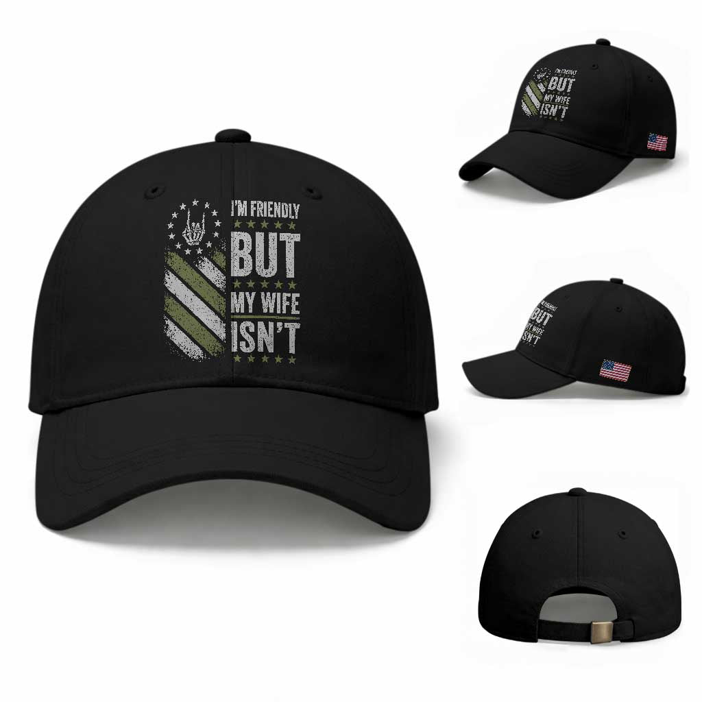 Im Friendly But My Wife Isnt Funny Husband Baseball Cap Vintage American Flag
