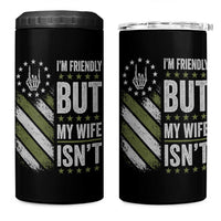 Im Friendly But My Wife Isnt Funny Husband 4 in 1 Can Cooler Tumbler Vintage American Flag
