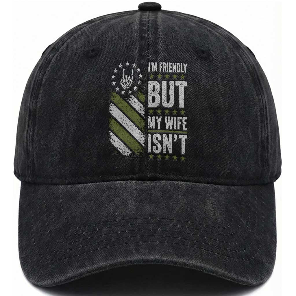Im Friendly But My Wife Isnt Funny Husband Washed Cotton Baseball Cap Vintage American Flag