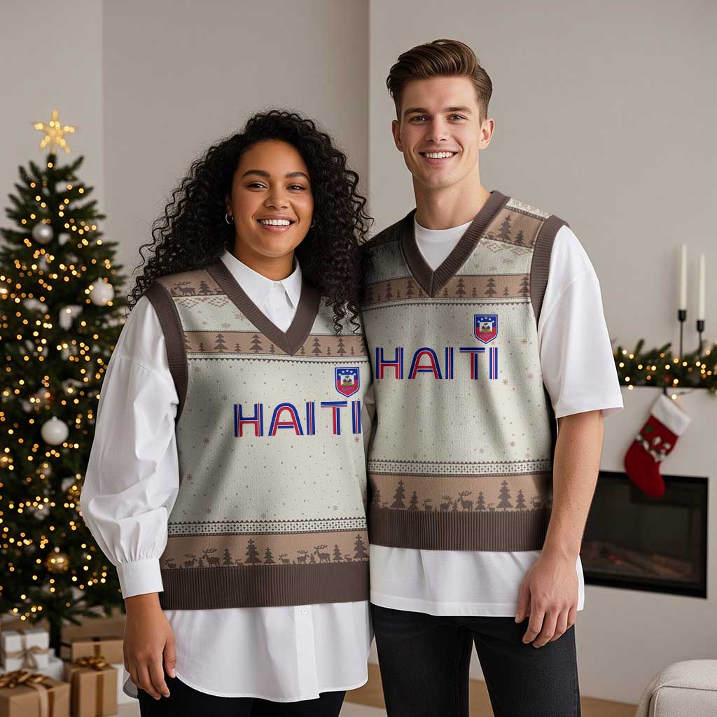 Haiti Flag Crest V-Neck Knit Sweater Vest Haitian Pride National Heritage Patriotic Graphic