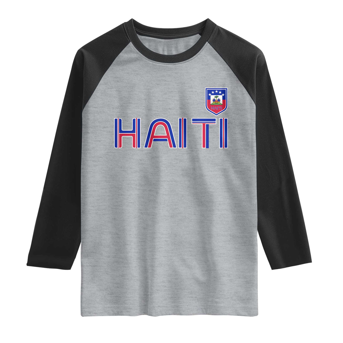 Haiti Flag Crest Raglan Shirt Haitian Pride National Heritage Patriotic Graphic