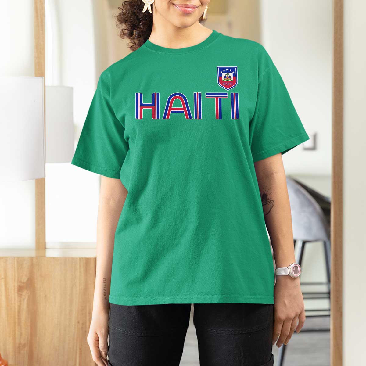 Haiti Flag Crest T Shirt For Women Haitian Pride National Heritage Patriotic Graphic