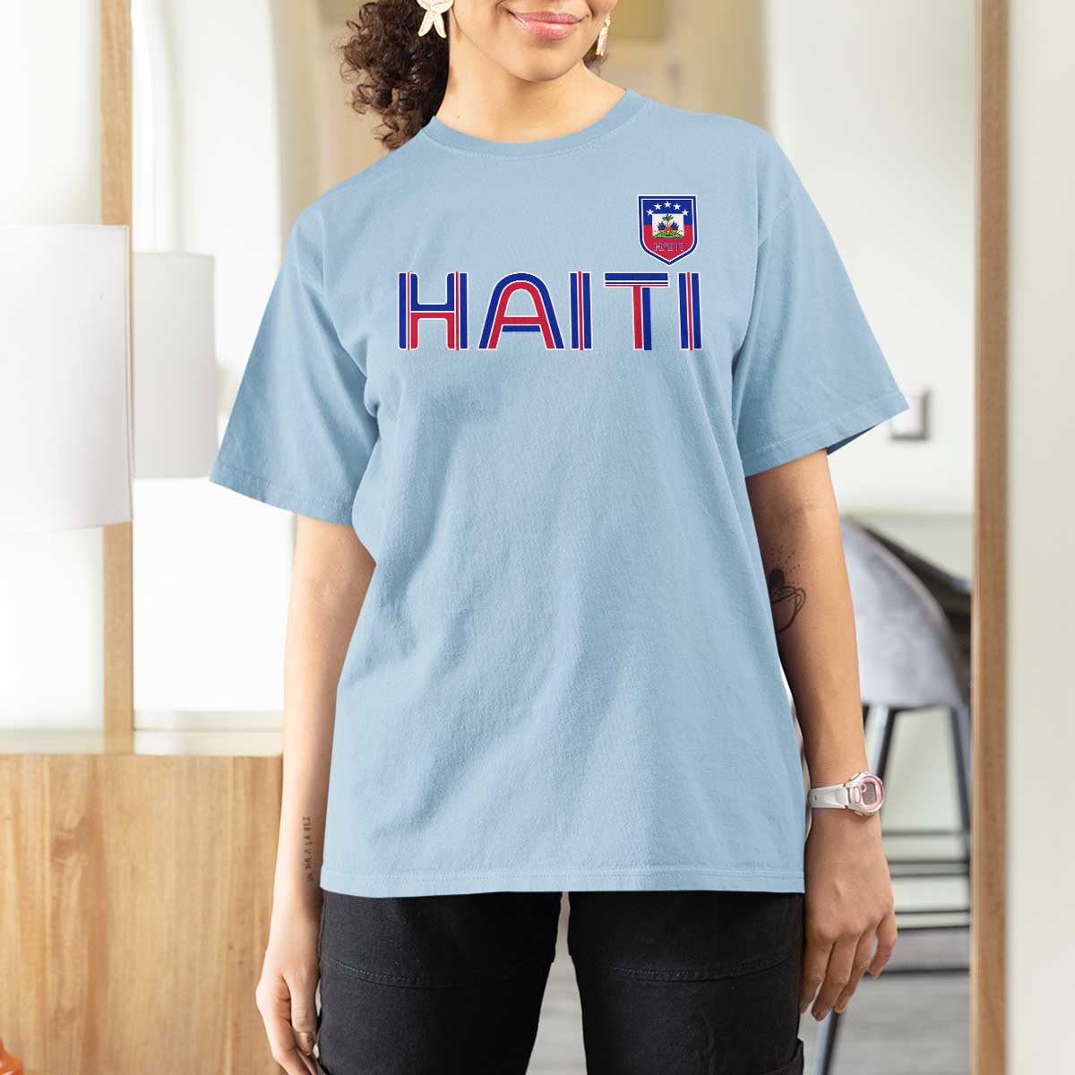 Haiti Flag Crest T Shirt For Women Haitian Pride National Heritage Patriotic Graphic