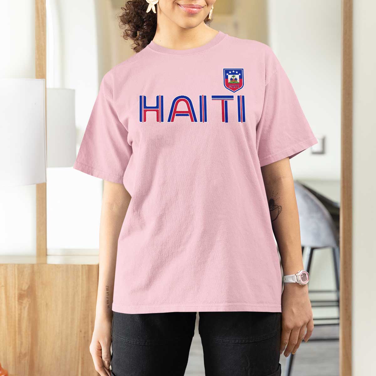 Haiti Flag Crest T Shirt For Women Haitian Pride National Heritage Patriotic Graphic