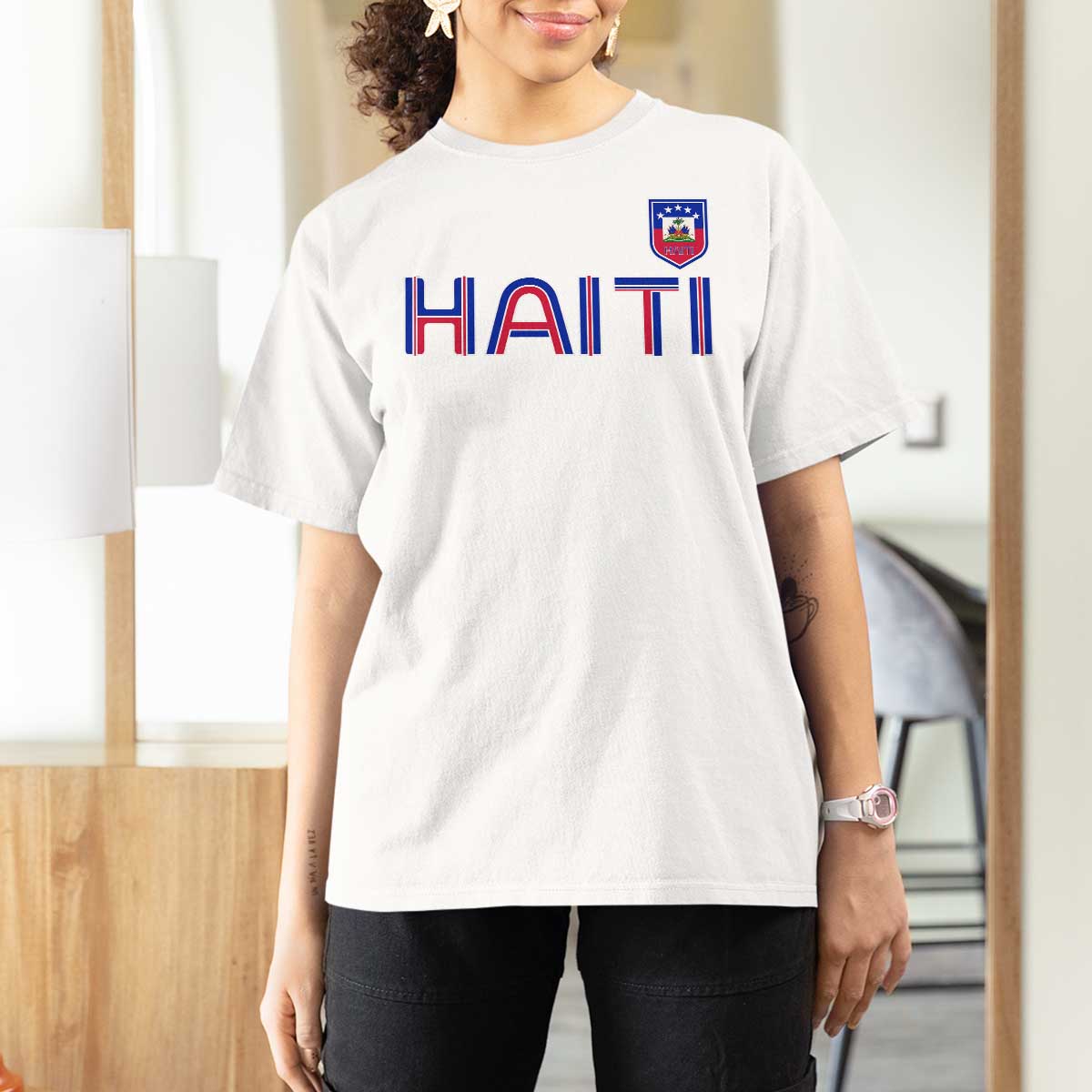 Haiti Flag Crest T Shirt For Women Haitian Pride National Heritage Patriotic Graphic