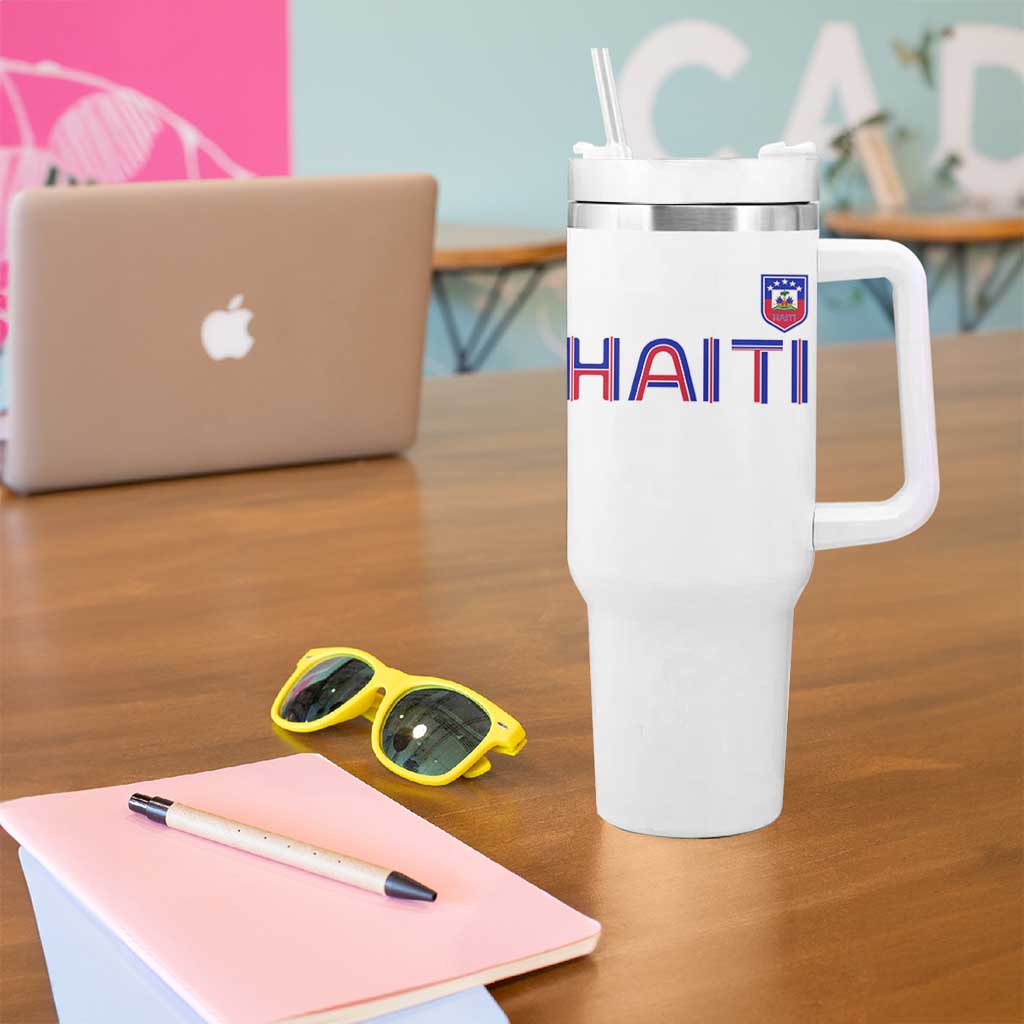 Haiti Flag Crest Tumbler With Handle Haitian Pride National Heritage Patriotic Graphic