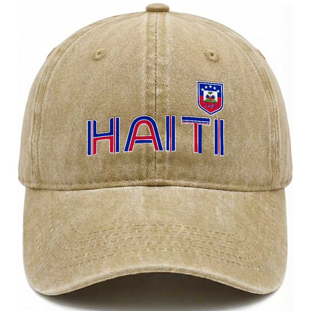 Haiti Flag Crest Washed Cotton Baseball Cap Haitian Pride National Heritage Patriotic Graphic