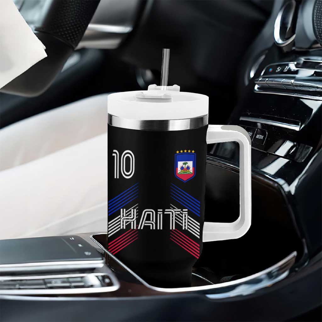 Haiti Soccer Tumbler With Handle Haitian Football Fan Pride National Team Support Graphic