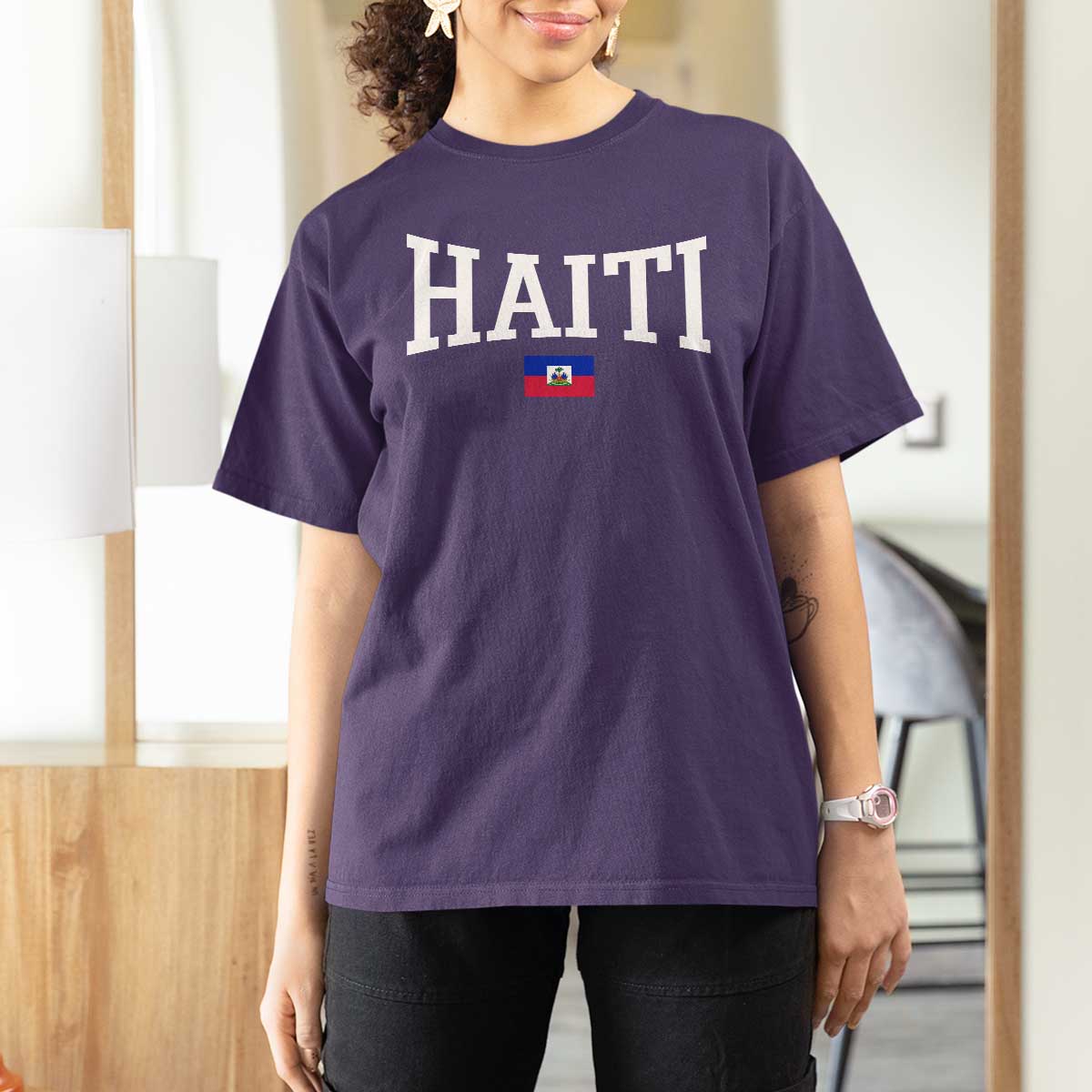 Haiti Haitian Flag Caribbean Souvenir T Shirt For Women Vintage Varsity Sports