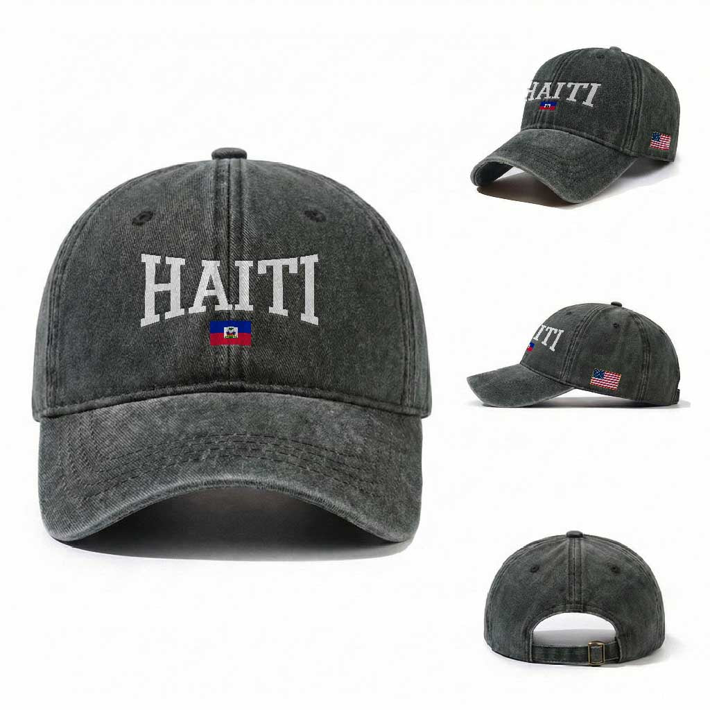 Haiti Haitian Flag Caribbean Souvenir Washed Cotton Baseball Cap Vintage Varsity Sports
