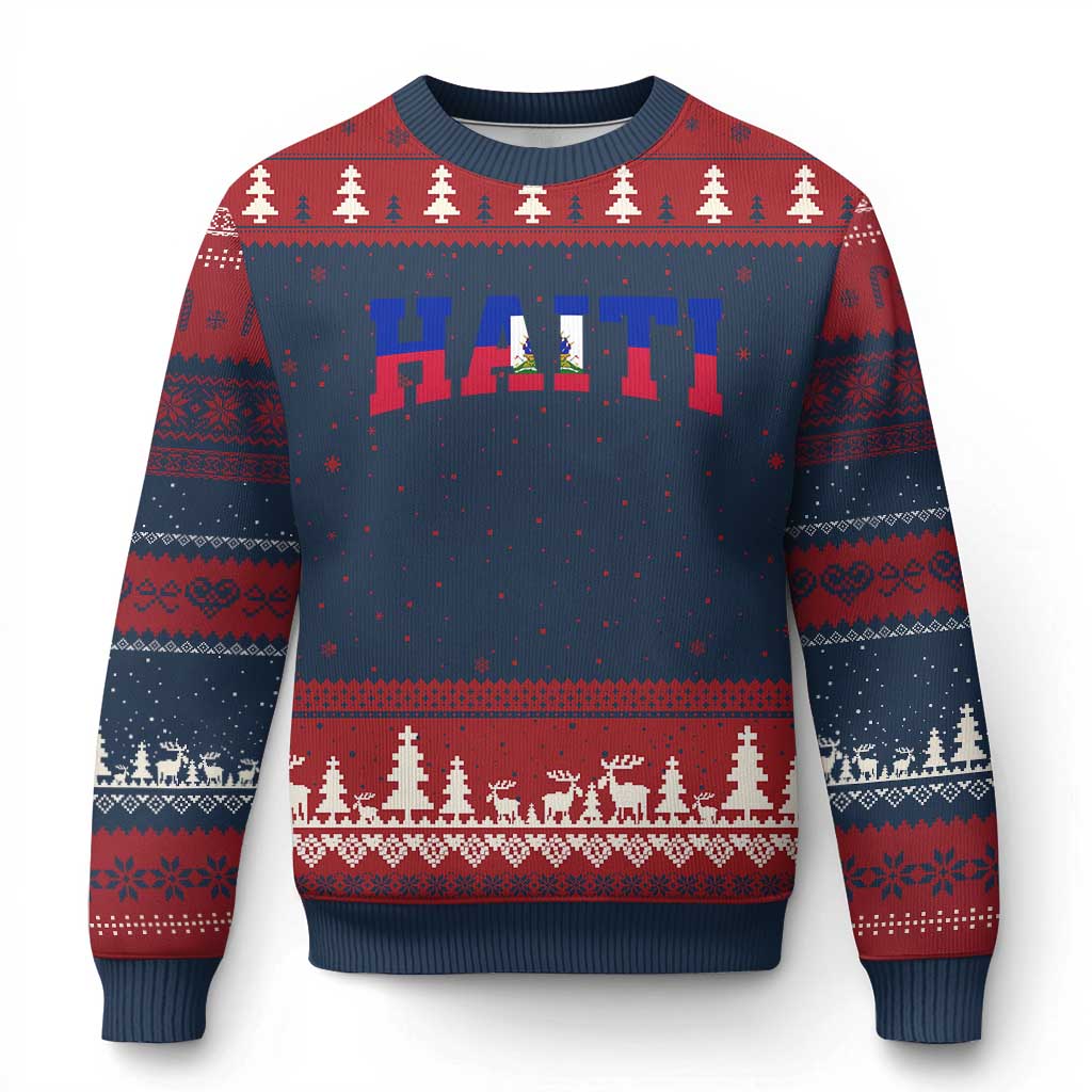 Vintage Haiti Ugly Christmas Sweater Varsity Haitian Flag Classic Haitian Pride College Style