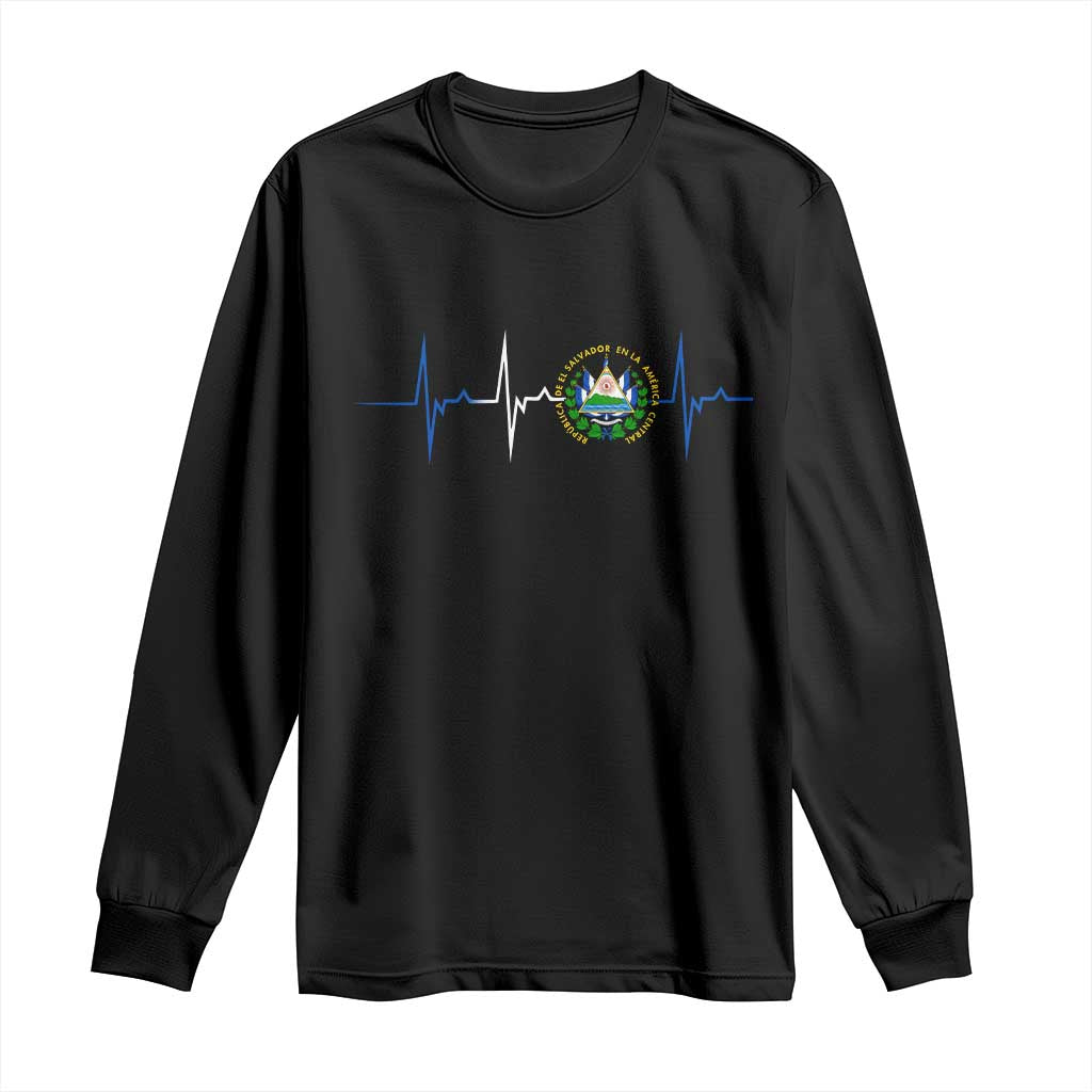El Salvador Long Sleeve Shirt Vintage Salvadoran Flag Heartbeat Independence Day - Wonder Print Shop