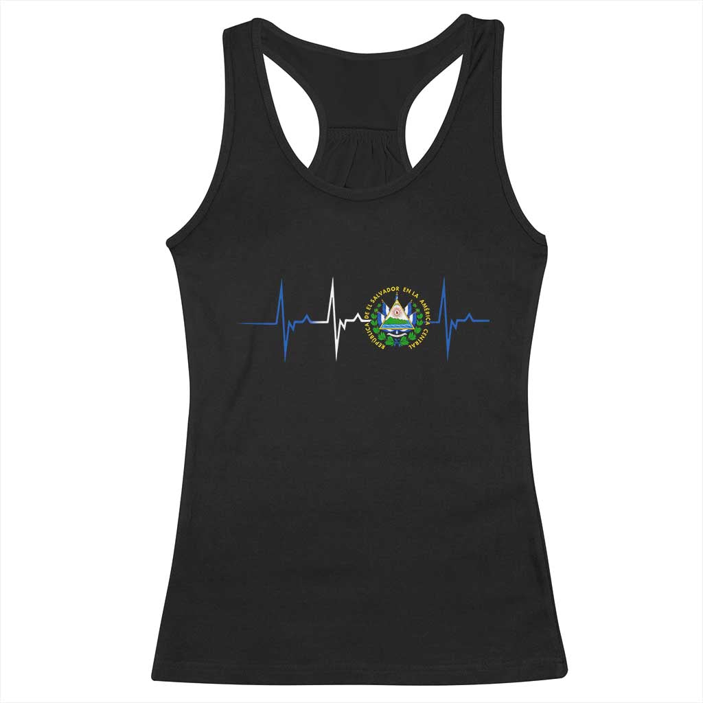 El Salvador Racerback Tank Top Vintage Salvadoran Flag Heartbeat Independence Day - Wonder Print Shop