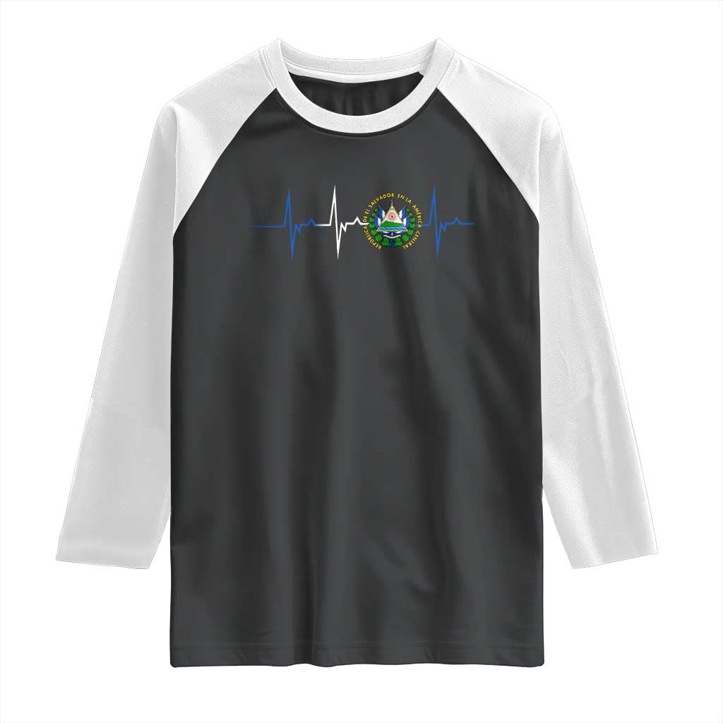 El Salvador Raglan Shirt Vintage Salvadoran Flag Heartbeat Independence Day - Wonder Print Shop