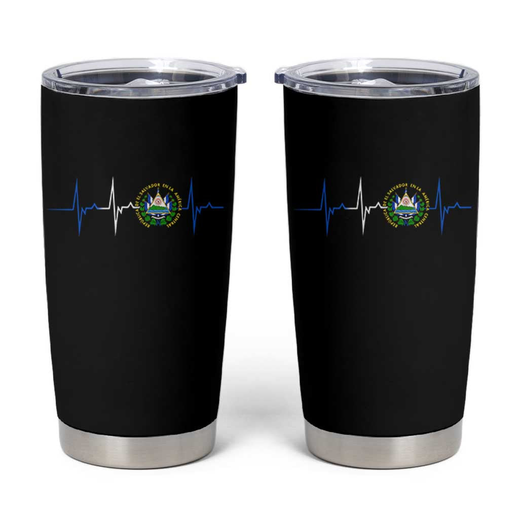El Salvador Tumbler Cup Vintage Salvadoran Flag Heartbeat Independence Day - Wonder Print Shop
