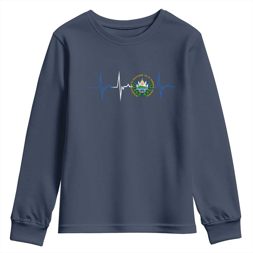 El Salvador Youth Sweatshirt Vintage Salvadoran Flag Heartbeat Independence Day - Wonder Print Shop