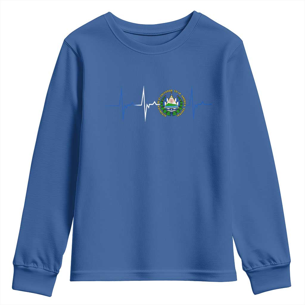 El Salvador Youth Sweatshirt Vintage Salvadoran Flag Heartbeat Independence Day - Wonder Print Shop