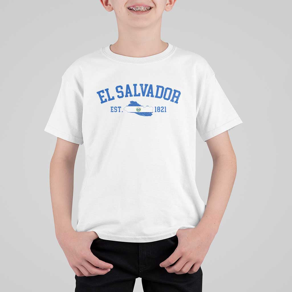 Vintage El Salvador Map T Shirt For Kid Salvadoran Independence Day Jersey Letters - Wonder Print Shop