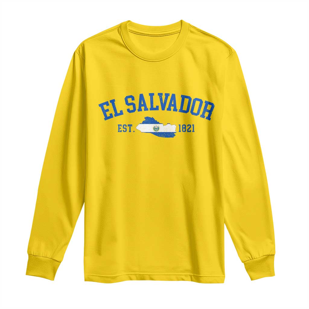 Vintage El Salvador Map Long Sleeve Shirt Salvadoran Independence Day Jersey Letters - Wonder Print Shop