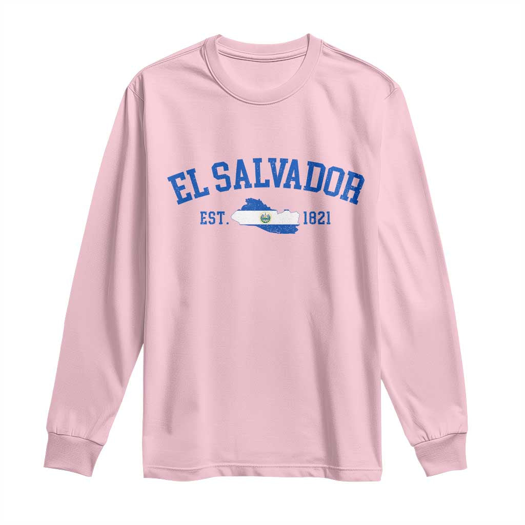 Vintage El Salvador Map Long Sleeve Shirt Salvadoran Independence Day Jersey Letters - Wonder Print Shop
