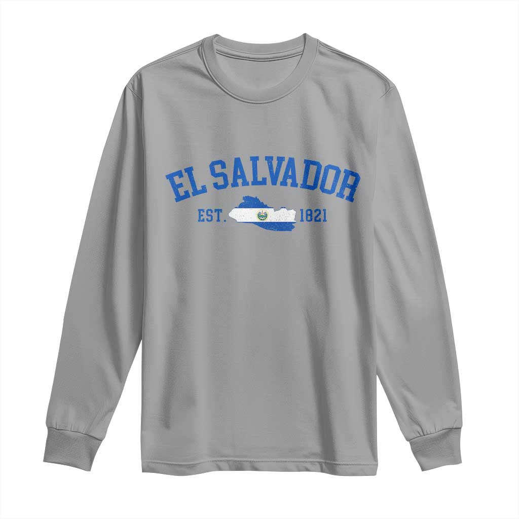 Vintage El Salvador Map Long Sleeve Shirt Salvadoran Independence Day Jersey Letters - Wonder Print Shop