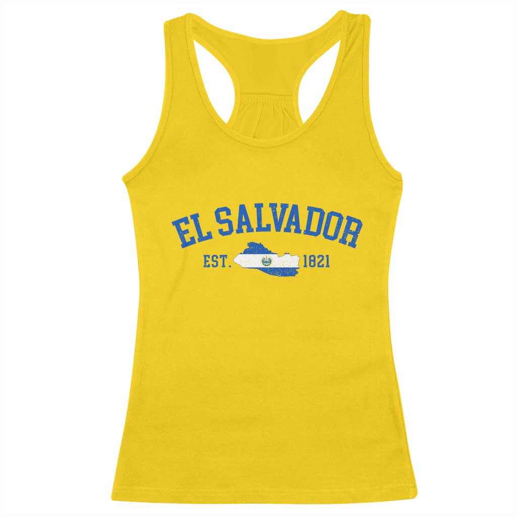 Vintage El Salvador Map Racerback Tank Top Salvadoran Independence Day Jersey Letters - Wonder Print Shop