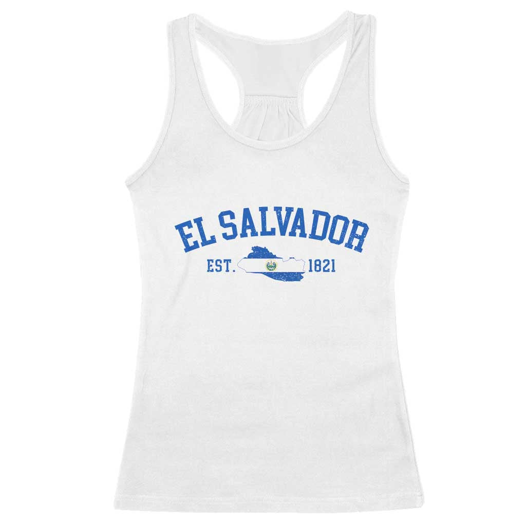 Vintage El Salvador Map Racerback Tank Top Salvadoran Independence Day Jersey Letters - Wonder Print Shop
