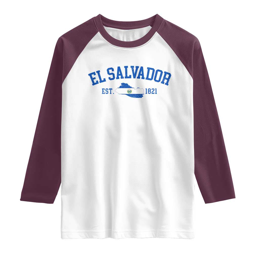 Vintage El Salvador Map Raglan Shirt Salvadoran Independence Day Jersey Letters - Wonder Print Shop