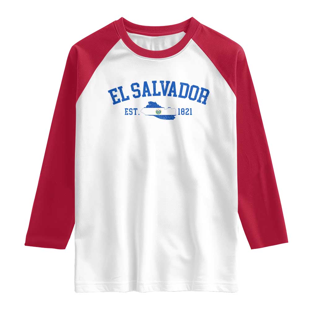 Vintage El Salvador Map Raglan Shirt Salvadoran Independence Day Jersey Letters - Wonder Print Shop