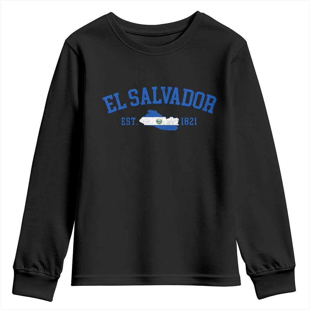 Vintage El Salvador Map Youth Sweatshirt Salvadoran Independence Day Jersey Letters - Wonder Print Shop