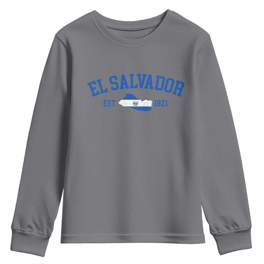 Vintage El Salvador Map Youth Sweatshirt Salvadoran Independence Day Jersey Letters - Wonder Print Shop