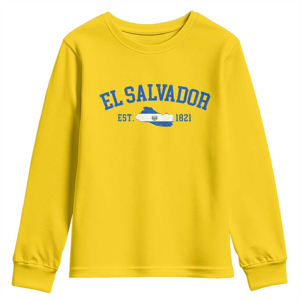 Vintage El Salvador Map Youth Sweatshirt Salvadoran Independence Day Jersey Letters - Wonder Print Shop