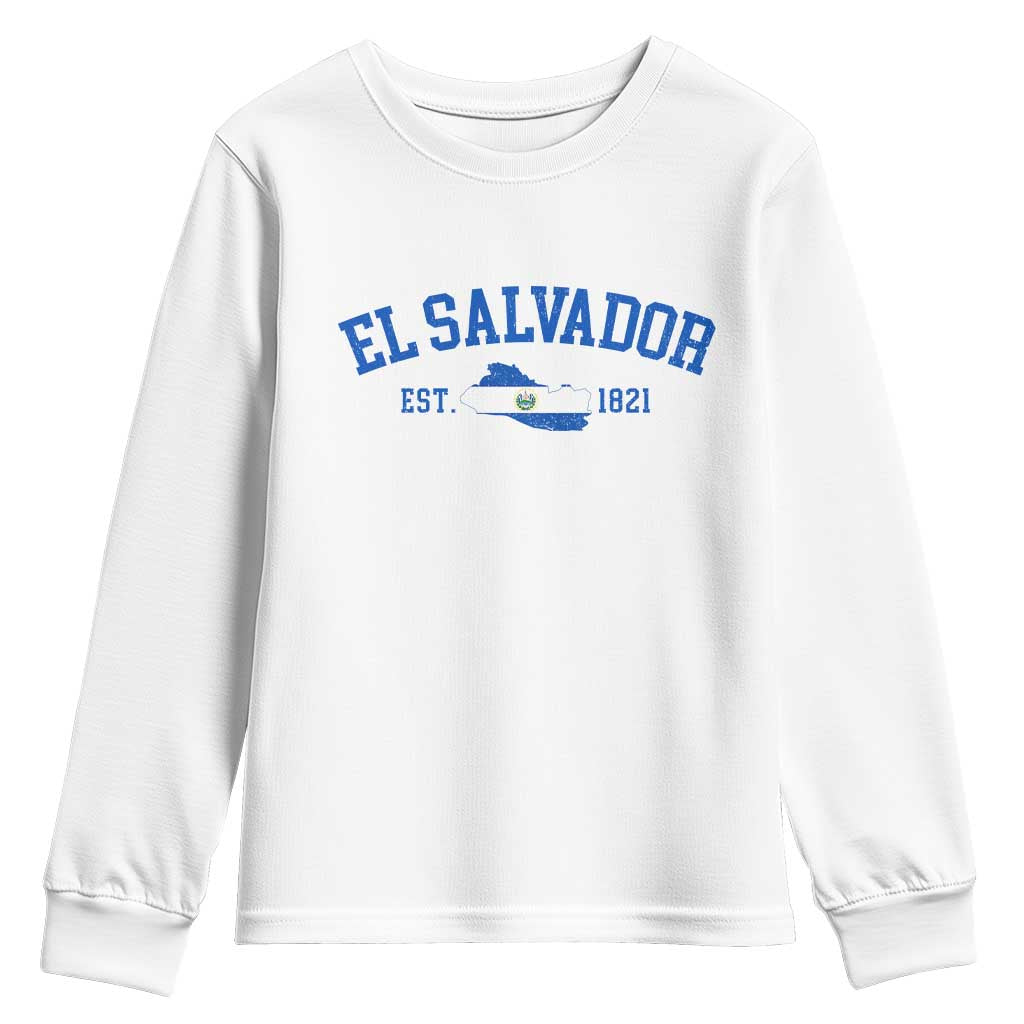 Vintage El Salvador Map Youth Sweatshirt Salvadoran Independence Day Jersey Letters - Wonder Print Shop