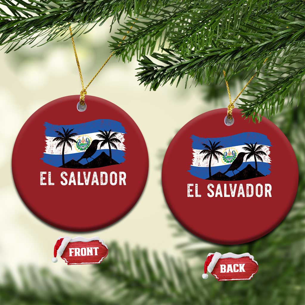 El Salvador Flag Christmas Ornament Salvadoran Pride Torogoz Bird Palm Tree Volcano - Wonder Print Shop
