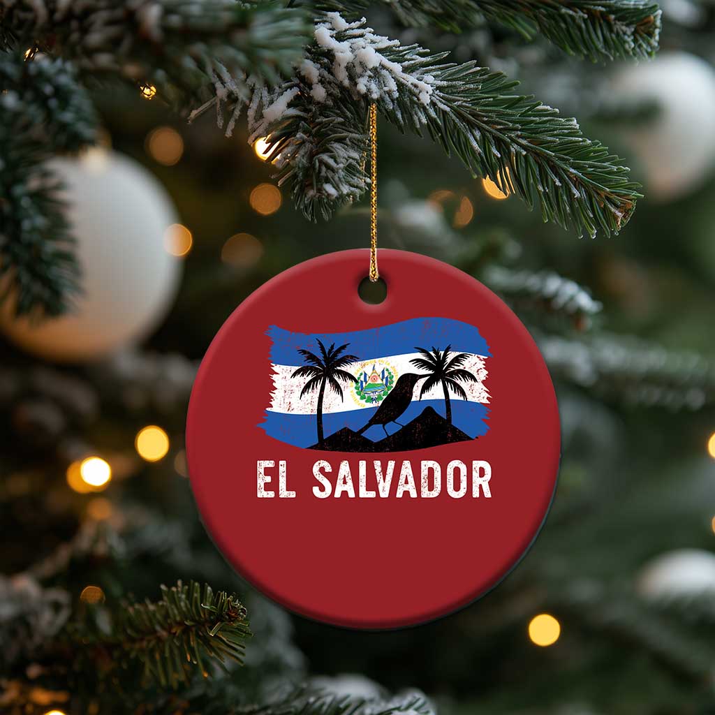 El Salvador Flag Christmas Ornament Salvadoran Pride Torogoz Bird Palm Tree Volcano - Wonder Print Shop