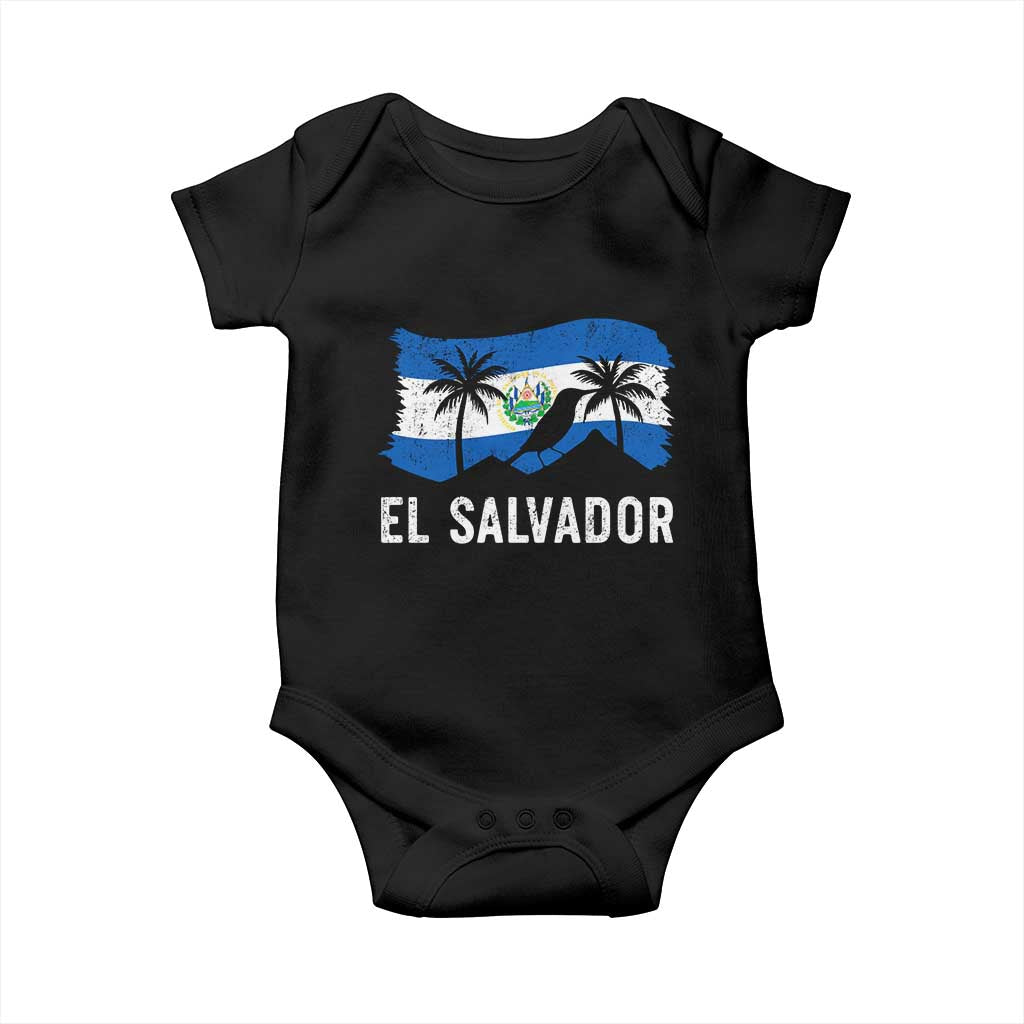 El Salvador Flag Baby Onesie Salvadoran Pride Torogoz Bird Palm Tree Volcano - Wonder Print Shop
