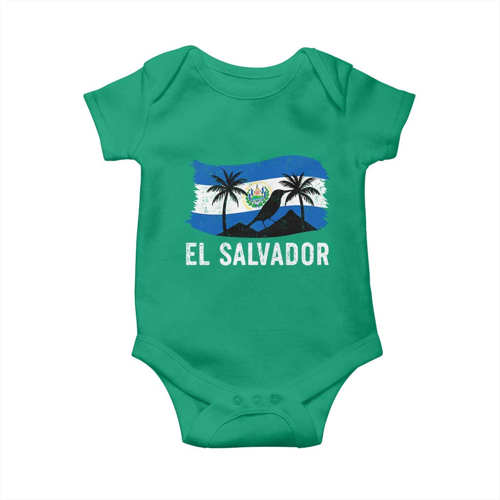 El Salvador Flag Baby Onesie Salvadoran Pride Torogoz Bird Palm Tree Volcano - Wonder Print Shop