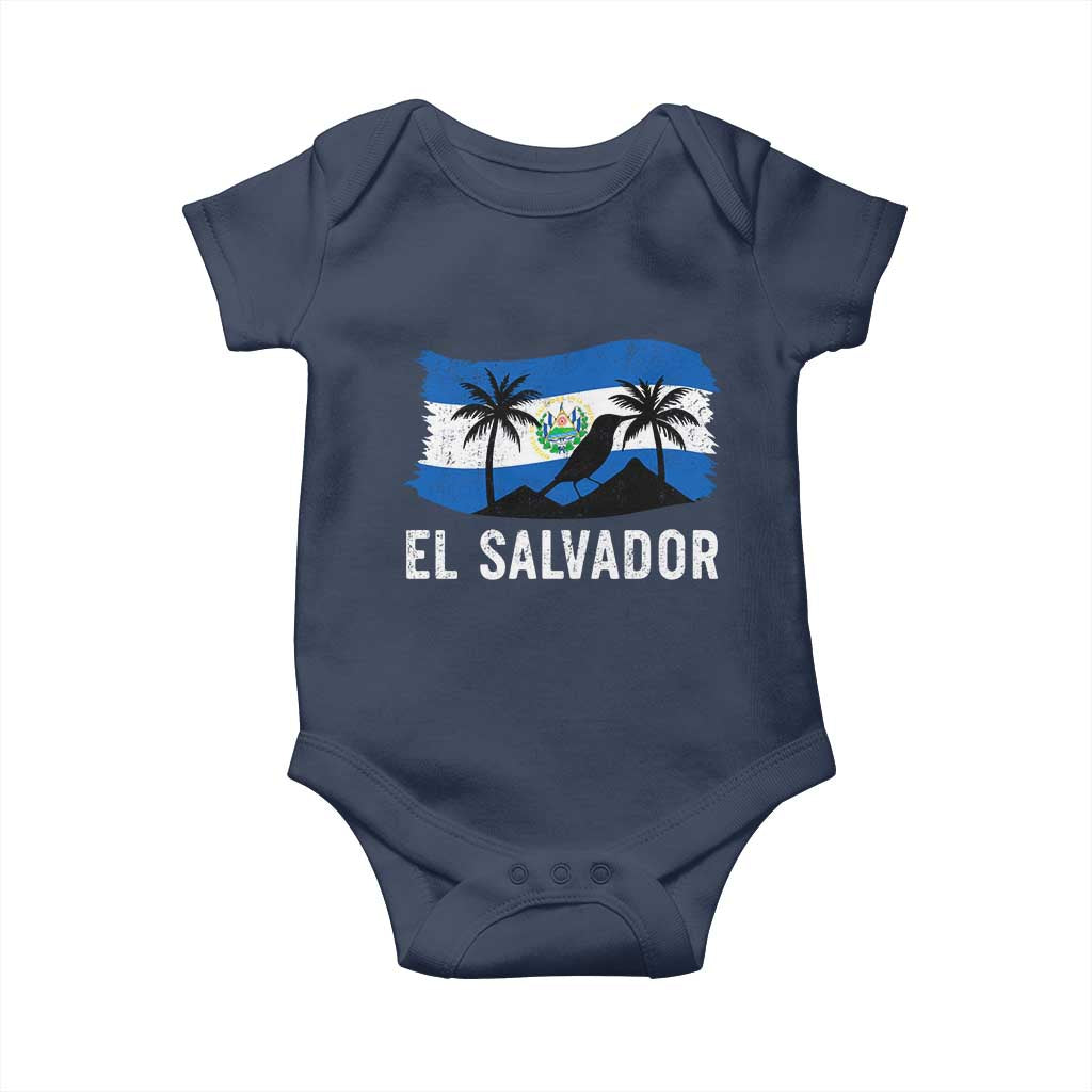 El Salvador Flag Baby Onesie Salvadoran Pride Torogoz Bird Palm Tree Volcano - Wonder Print Shop