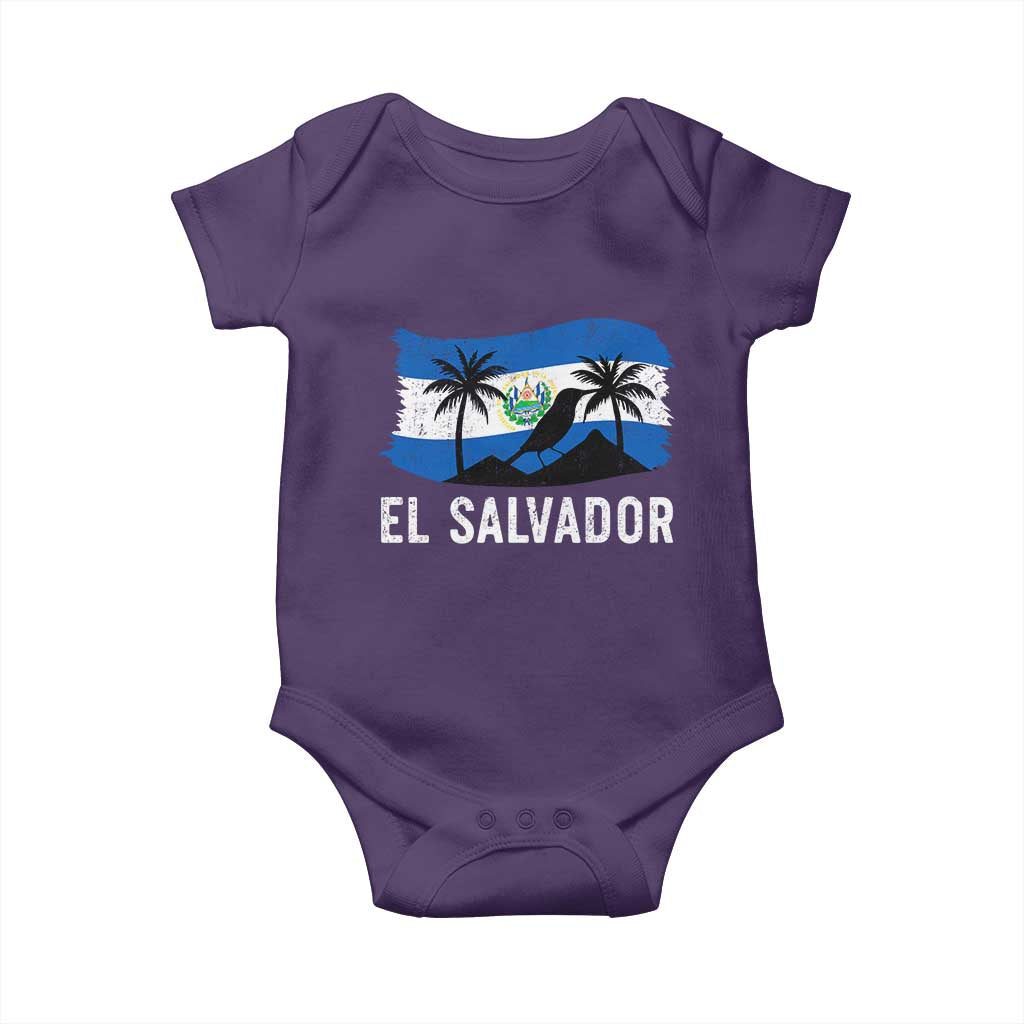 El Salvador Flag Baby Onesie Salvadoran Pride Torogoz Bird Palm Tree Volcano - Wonder Print Shop