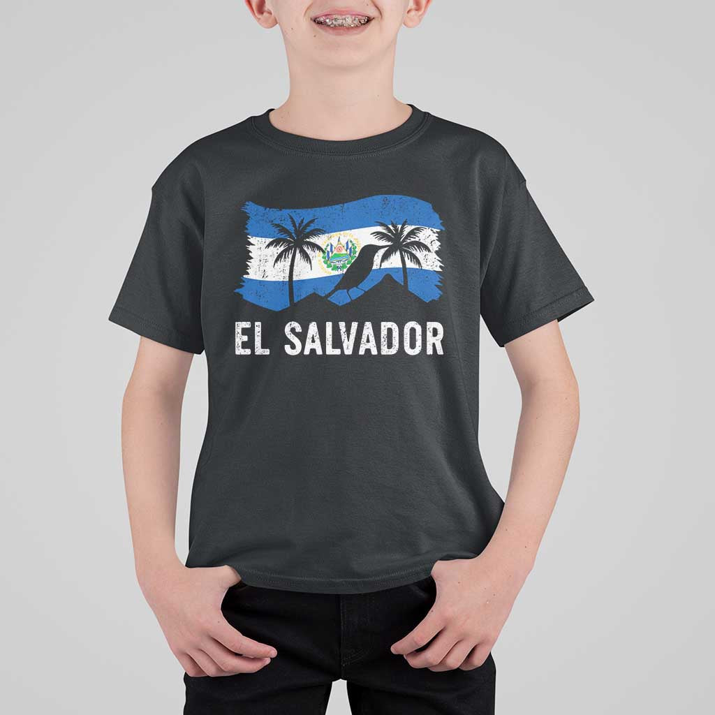 El Salvador Flag T Shirt For Kid Salvadoran Pride Torogoz Bird Palm Tree Volcano - Wonder Print Shop
