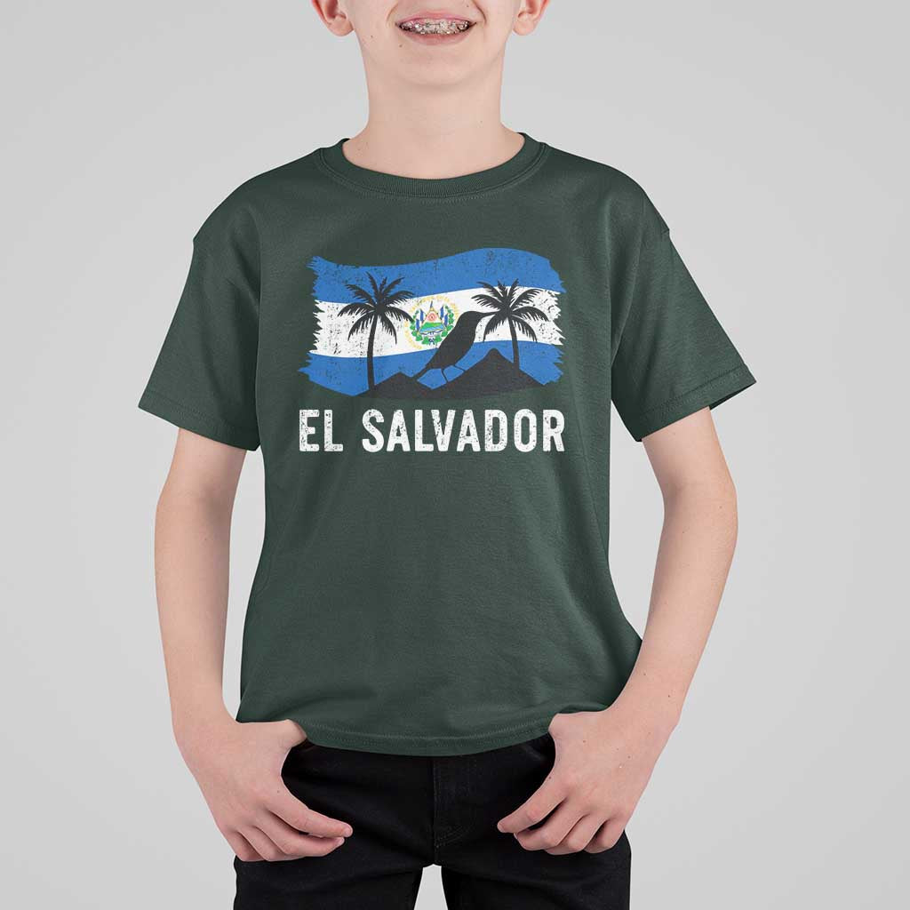 El Salvador Flag T Shirt For Kid Salvadoran Pride Torogoz Bird Palm Tree Volcano - Wonder Print Shop