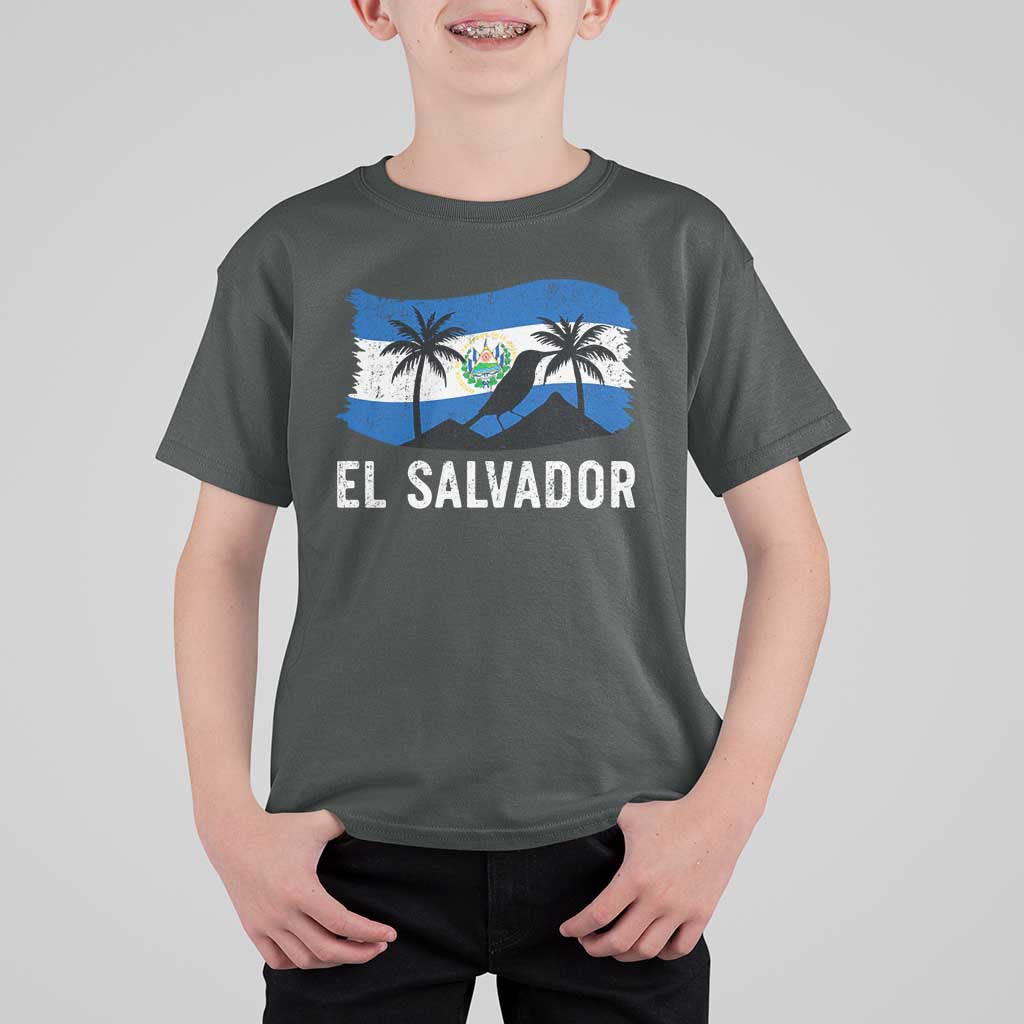 El Salvador Flag T Shirt For Kid Salvadoran Pride Torogoz Bird Palm Tree Volcano - Wonder Print Shop