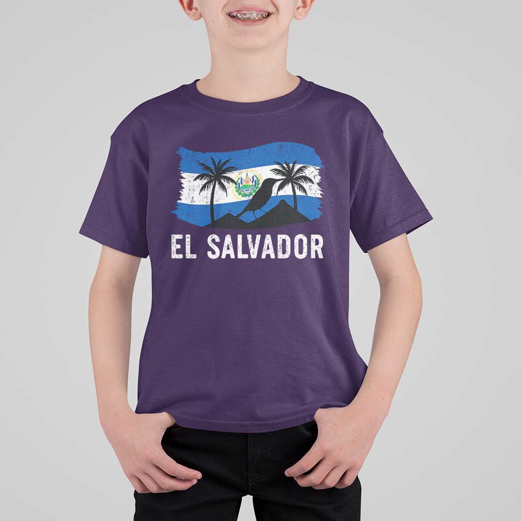 El Salvador Flag T Shirt For Kid Salvadoran Pride Torogoz Bird Palm Tree Volcano - Wonder Print Shop